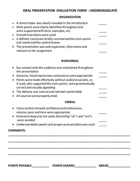Oral Presentation Evaluation Form Undergraduate