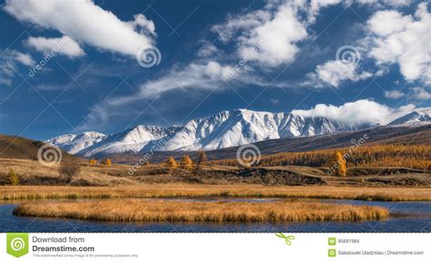 Autumn Mountain Landscape Snow Mountain Tops With The