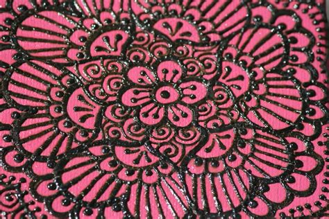 Henna Art On Canvas Pink Background Detailed Henna Mandala Etsy