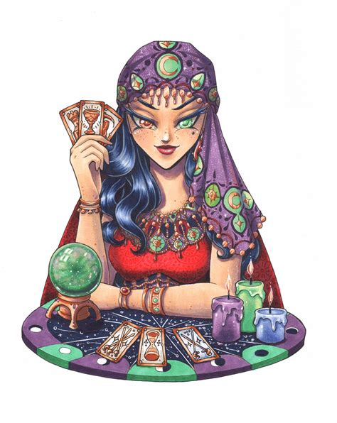 gypsy art original anime print fortune teller etsy