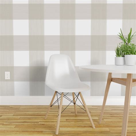Peel And Stick Wallpaper 2ft Wide Large Scale Tan Buffalo Plaid Preppy