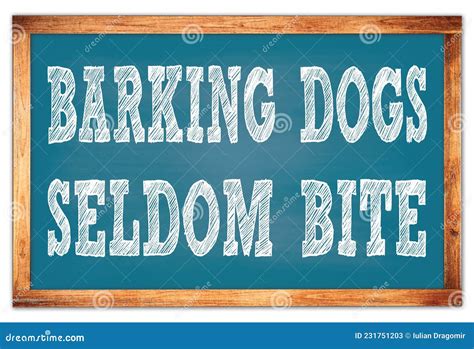 Barking Dogs Seldom Bite Words On Blue Wooden Frame School Blackboard