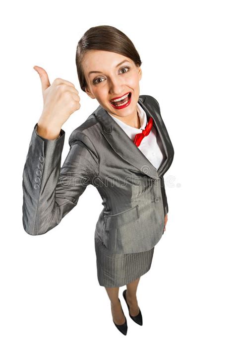 Happy Emotion Business Lady Showing Thumb Up And Looking In Camera