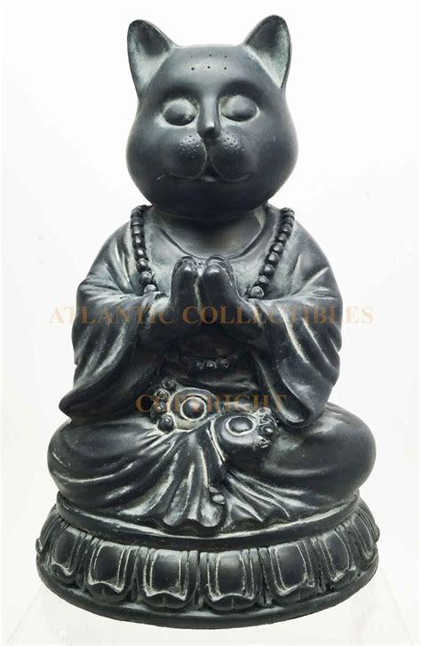 Ancient Meditating Cat On Lotus Levitating Buddha Figurine Zen Statue 6