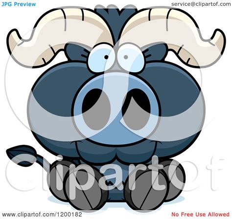 Cartoon Of A Cute Sitting Blue Ox Calf Royalty Free Vector Clipart By