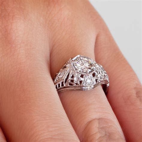 White Gold Filigree Vintage Engagement Ring Antique Ct Diamond Ring