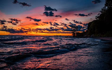 Download Wallpaper 3840x2400 Sunset Horizon Sea Coast Sky 4k Ultra Hd 1610 Hd Background