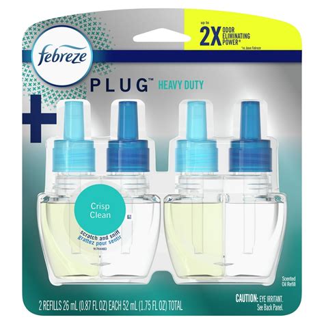 Febreze Plug Odor Eliminating Air Freshener Refill Heavy Duty Crisp