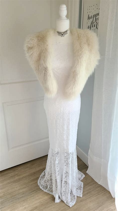 Arctic Fox Fur Stole Luxury Vintage Bridal Fur Shawl Real Fur
