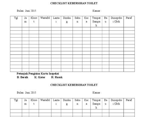 Contoh Ceklist Kebersihan Toilet Ridwan Soal