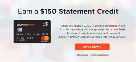 Check citi credit card features, reward points, eligibility, how to apply, etc. Citi Sears Mastercard $150 Statement Credit Bonus - Bank Deal Guy