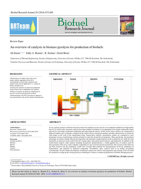 PDF An Overview Of Catalysts In Biomass Pyrolysis For Production Of