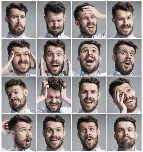 Set Of Young Man S Portraits With Different Emotions Stock Photo