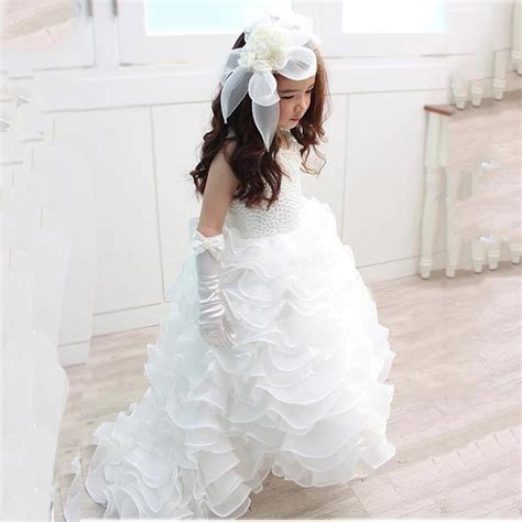 Zf12 Cheap High Quality Flower Girl Dresses With Long Train For