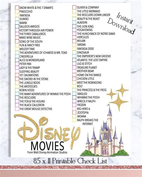 Updated Disney Movie Checklist Walt Disney Movie Watch List Instant
