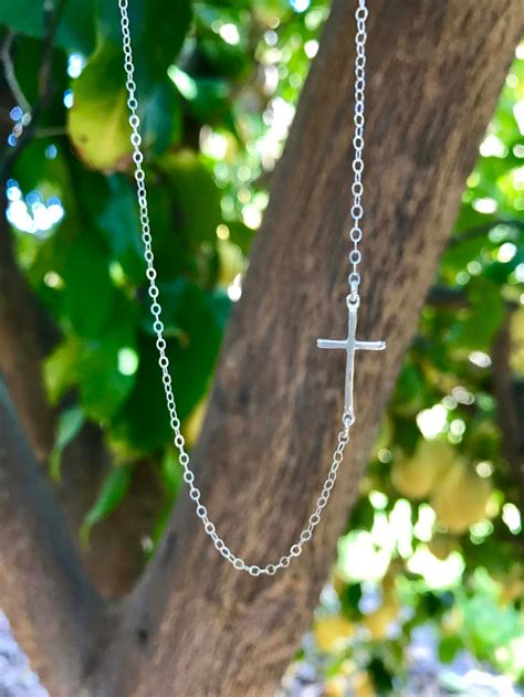 Sterling Silver Cross Necklace On Its Side Dainty Cross Necklace Layering Necklace Easter