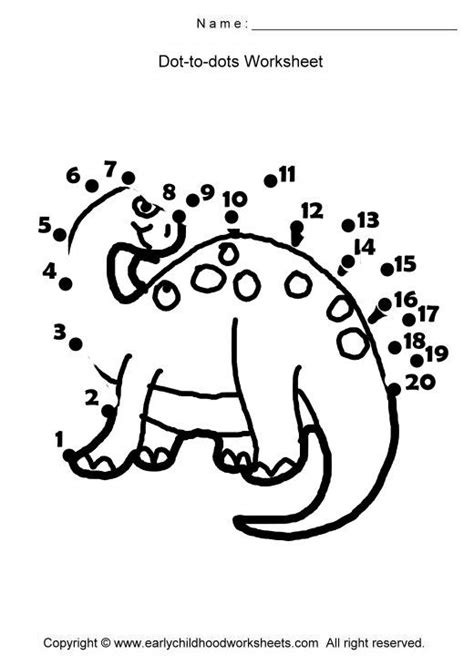 These dot to dots go up to 20 so they are easy for young children to use and ideal for children who are just beginning to learn their numbers. (2014-07) 20 prikker, dinosaur | Dot worksheets, Dots ...