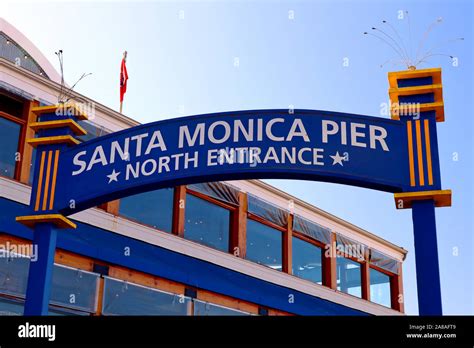 Santa Monica Pier North Entrance Sign Santa Monica Los Angeles Stock