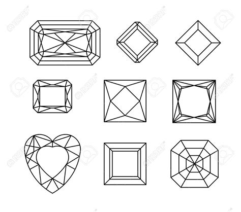 Diamond Vector Set Of Gems Drawing Line Crystal Forms Geometric