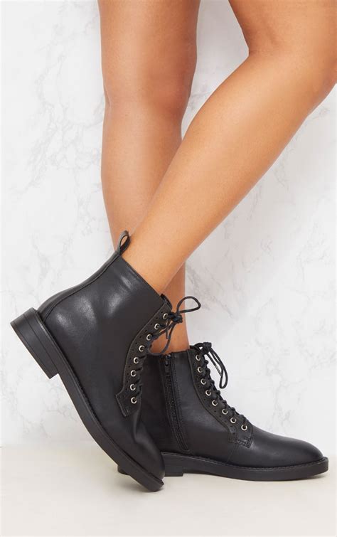 black lace up ankle boot shoes prettylittlething il