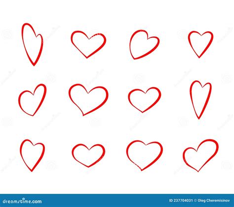 Drawn Red Heart Outline Sketch Set Collection Of Love Icons Vector