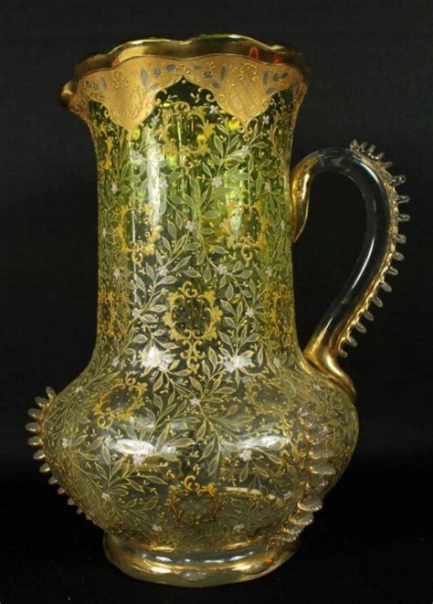 Moser Hand Decorated Pitcher Accented With Gilt Flowers Aug 07 2014 World Of Antiques Inc