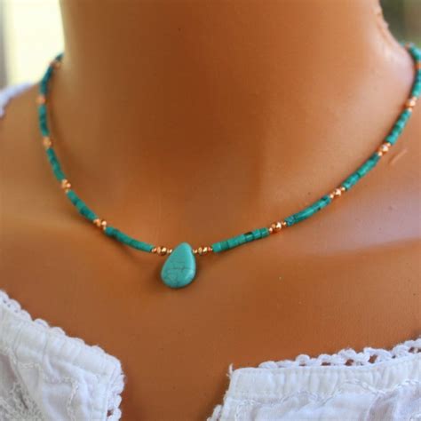 Turquoise Necklace Copper And Turquoise Necklace Boho Chic Etsy Luck