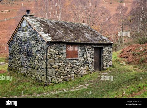 Old Stone Cottage At Ashness Bridge Lake District England Stock Photo