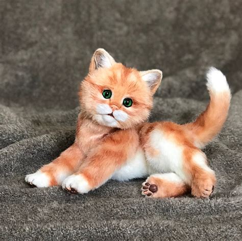 Realistic Movable Soft Toy Ginger Kitten Faux Fur Cat For Kids Etsy