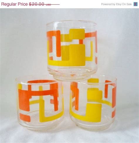 Vintage Set Of Three Funky Mod Orange And Yellow 10 Oz Etsy Glassware Doll House Dishes Funky