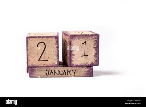 Colorful Wooden Block Perpetual Calendar Showing January 21st Stock