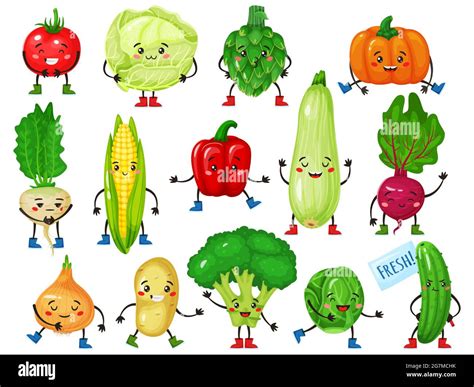 Vegetable Characters Cute Broccoli Tomato Pumpkin Cucumber Corn