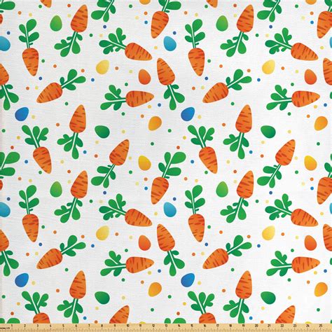Easter Fabric By The Yard Orange Carrots Colorful Eggs And Dots In