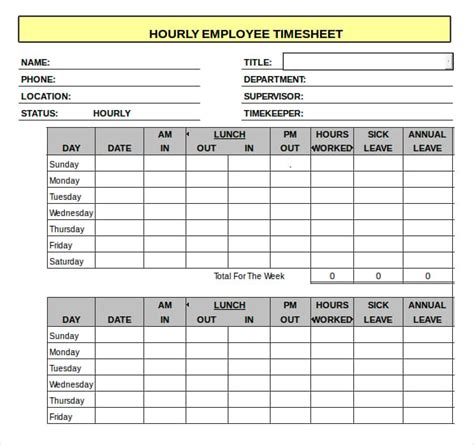 Hourly Time Sheet By Day