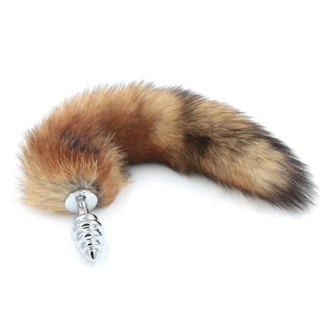 screw plugs red fox tail spiral butt anal plug 35cm long real fox tails metal anal sex toy drop