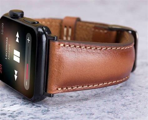 Men Leather Apple Watch Band 42mm 44mm Engraved Classy Brown Etsy