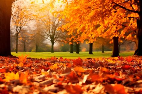 Premium Ai Image Autumn Leaves Falling On The Ground In A Park