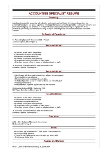For example, if you have a ph.d in neuroscience and a master's in the same sphere, just list your ph.d. Sample Accounting Specialist Resume