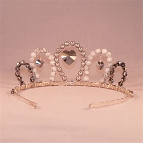 Swarovski Crystal Tiara With Silver Pearl Crystal Hearts And White