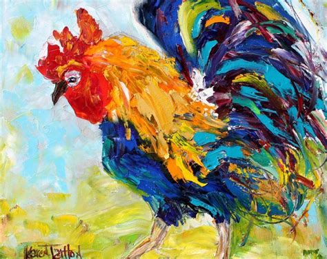 Original Oil Painting Rooster Abstract Palette Knife Modern Texture