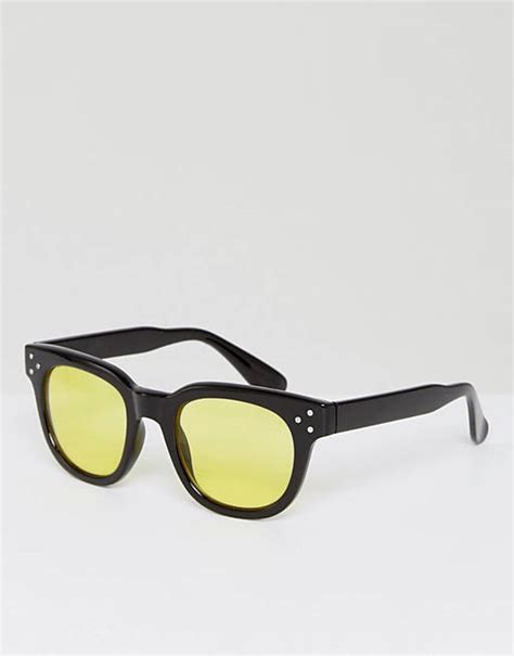 Asos Square Sunglasses In Black With Yellow Lens Asos