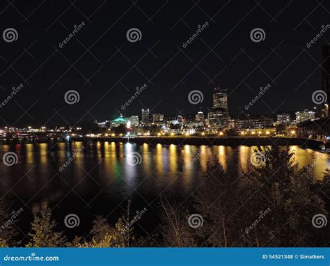 Downtown Portland Oregon City Skyline At Night Stock Photo Image Of