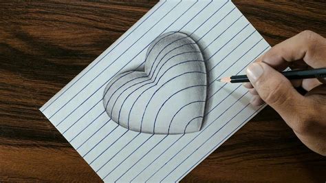 3d Heart On Line Paper Trick Art Drawing Youtube
