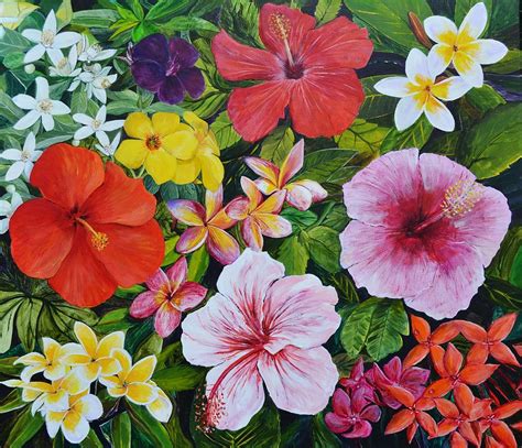 Tropical Flowers Painting By Mike Paget