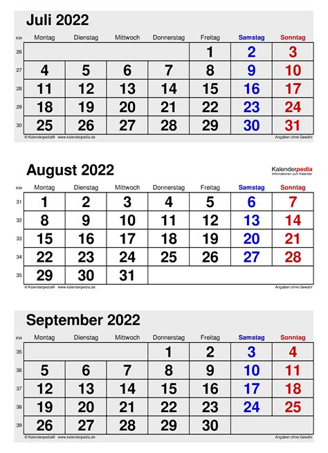 Kalender August 2022 Als Excel Vorlagen