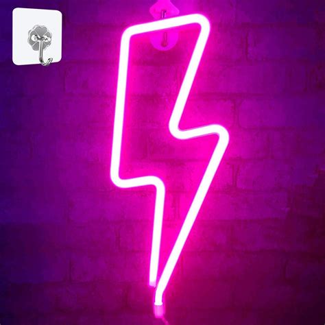 Pink Neon Light Lightning Bolt Led Neon Sign Wall Light Etsy