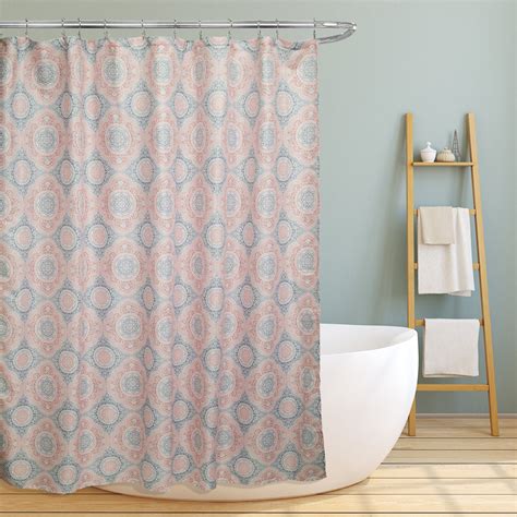 Linen Store Fabric Canvas Shower Curtain 70 X70 Casey Contemporary Geometric Coral Grey