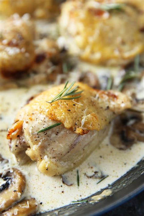 Add minced clove of garlic, scallions and a sprinkle of s & p. Chicken Thighs with Rosemary Mushroom Cream Sauce | Recipe ...