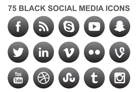 Black Social Media Icons Custom Designed Icons ~ Creative Market