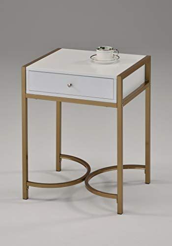 The two drawers are equipped with a blum dividing system. White and Gold Finish Nightstand Side End Table with Draw ...